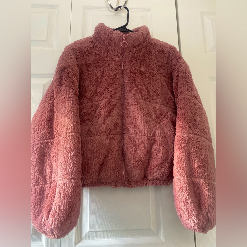Pink / champagne faux fur jacket